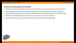 Section 5.2 Verifying Trigonometric Identities