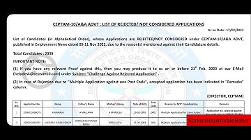 DRDO CEPTAM-10 Rejection List| DRDO CEPTAM-10 A&A Rejected Application list #DRDOCEPTAM-10EXAMDATE