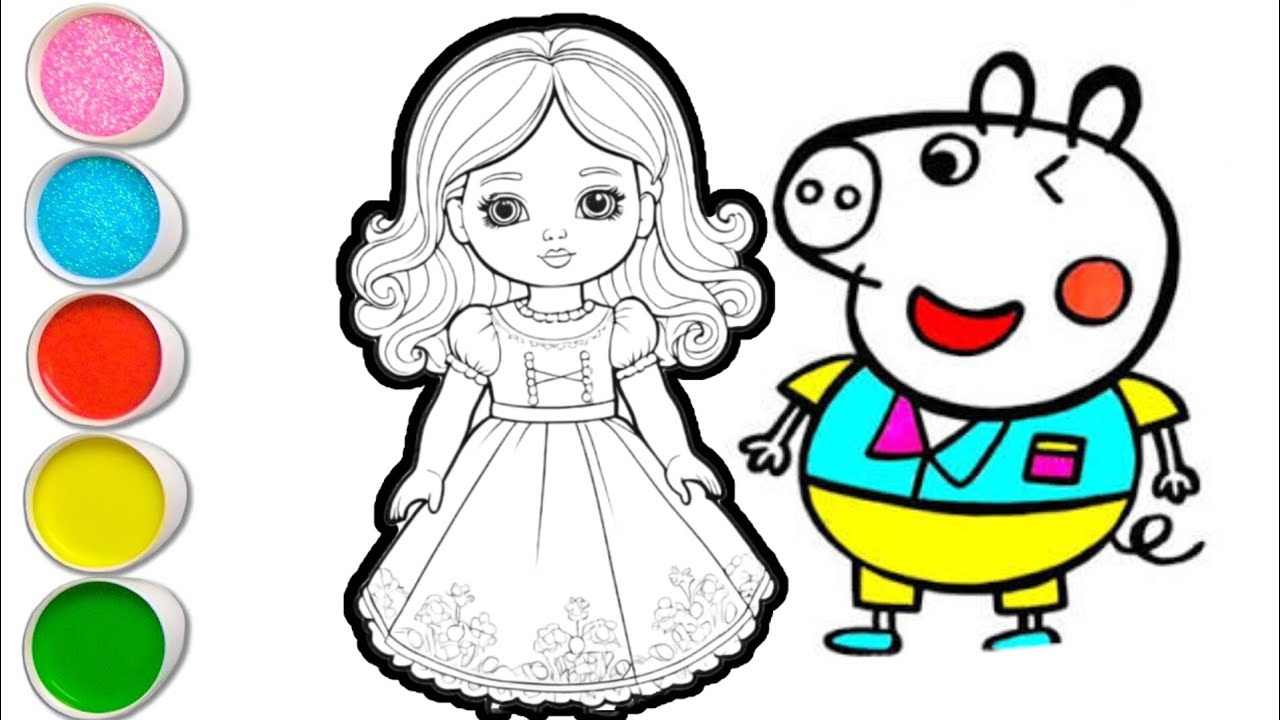 Peppa pig with princess drawing and coloring for kids and toddlers || easy peppa pig drawing for kid