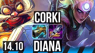 CORKI vs DIANA (MID) | Penta, 10 solo kills, Legendary, 23/2/5, 46k DMG | NA Master | 14.10