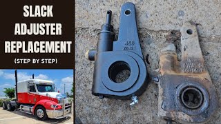 Changing slack adjusters on a semi truck