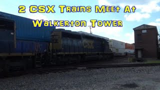 TWO CSX TRains Meet At Walkerton Tower!