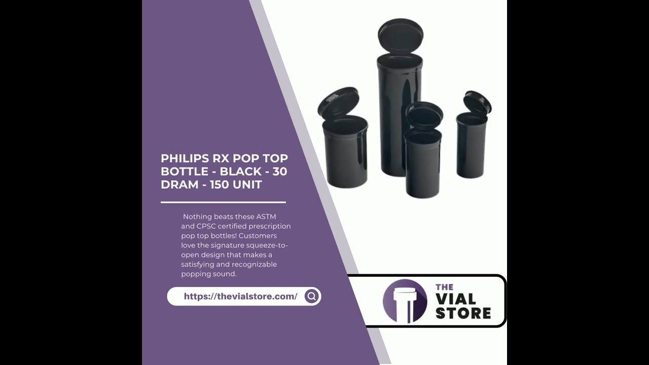 (Philips Rx Pop Top Bottle - Black - 30 dram - 150 Units)