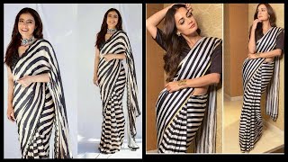 Zebra Print Saree Collection Striped Saree Designs Black And White Lining Saree