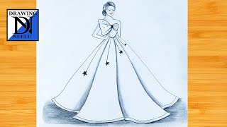 Easy way to draw girl beautiful dress | Very easy pencil drawing tutorial | beautiful dress drawing