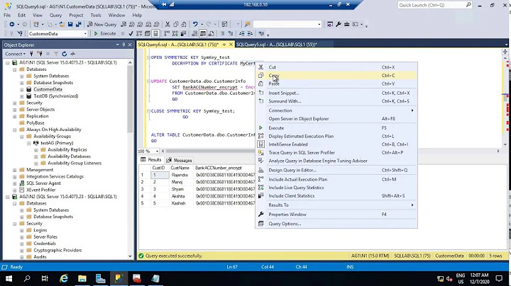 Database Encryption and Column Encryption in SQL server