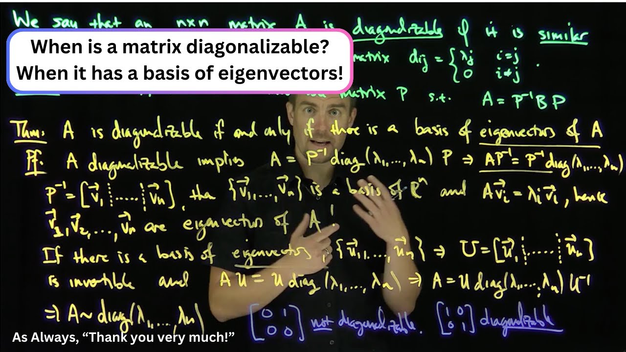 Diagonalizability is Equivalent to Having a Basis of Eigenvectors - YouTube
