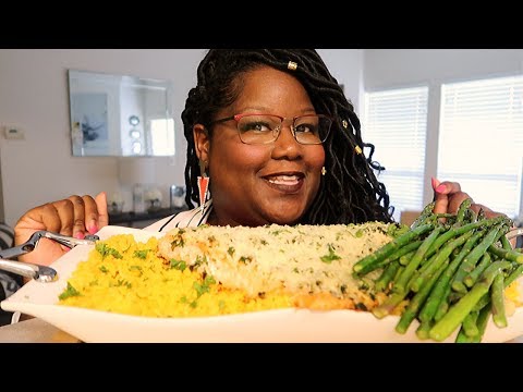 My Smackalicious Sauce Is Gone. Parmesan Crusted Salmon Asparagus and Spanish Rice Recipe + Mukbang