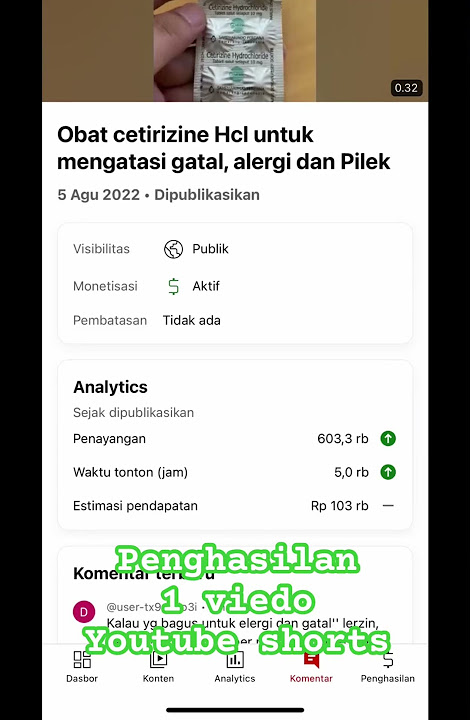 Penghasilan 1 video yooutube shorts 600k views berdurasi 32 detik #youtubeshorts #shorts