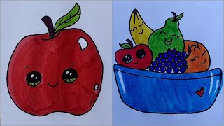 Easy Fruit Basket Apple Drawing Tutorial for Kids Learn to Draw Step by Step