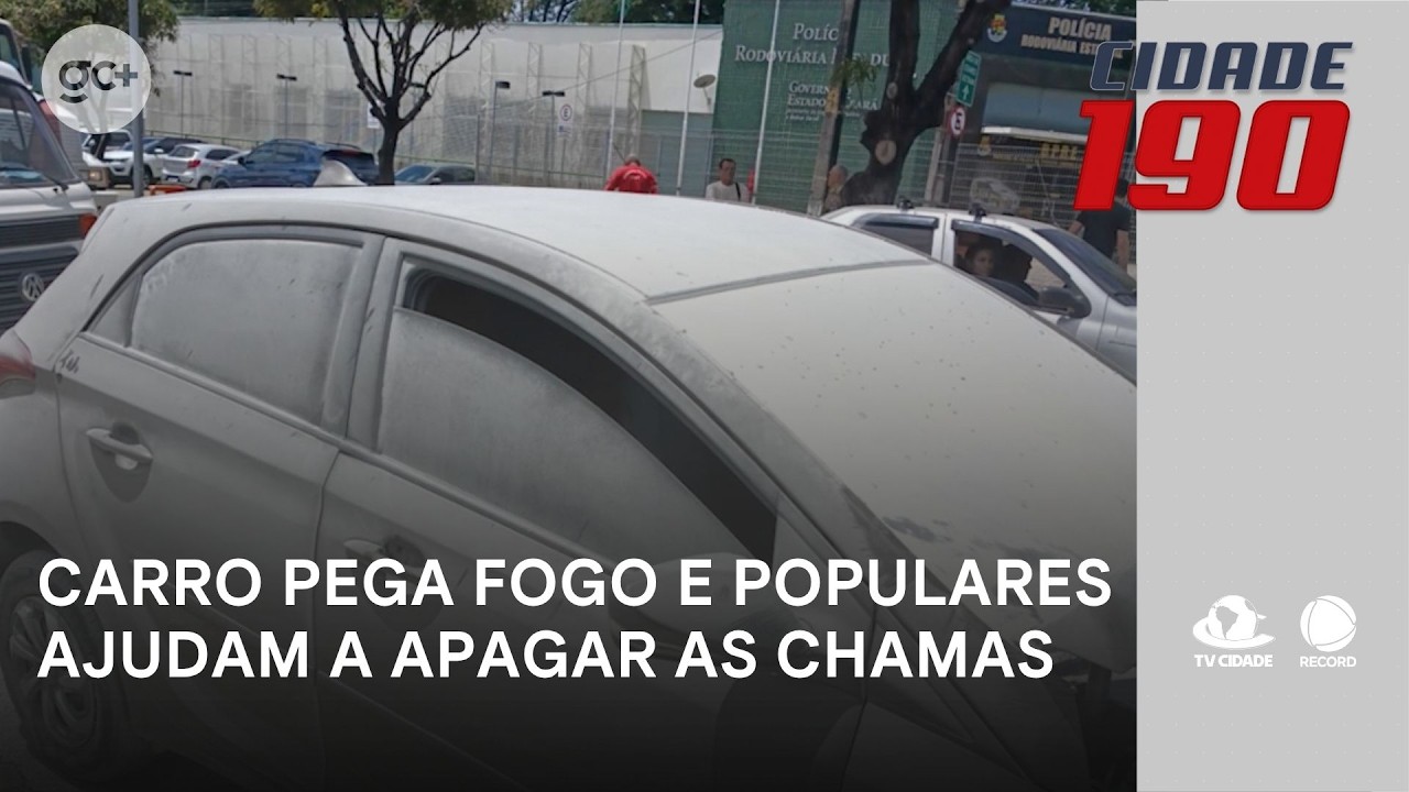 Carro pega fogo e populares ajudam a apagar as chamas antes da chegada dos bombeiros | Cidade 190
