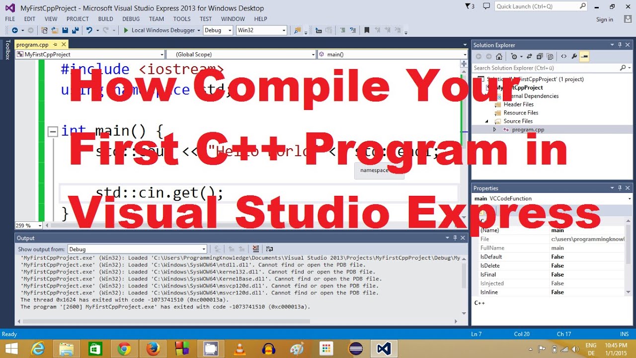 How To Compile Your First C Program In Visual Studio Youtube