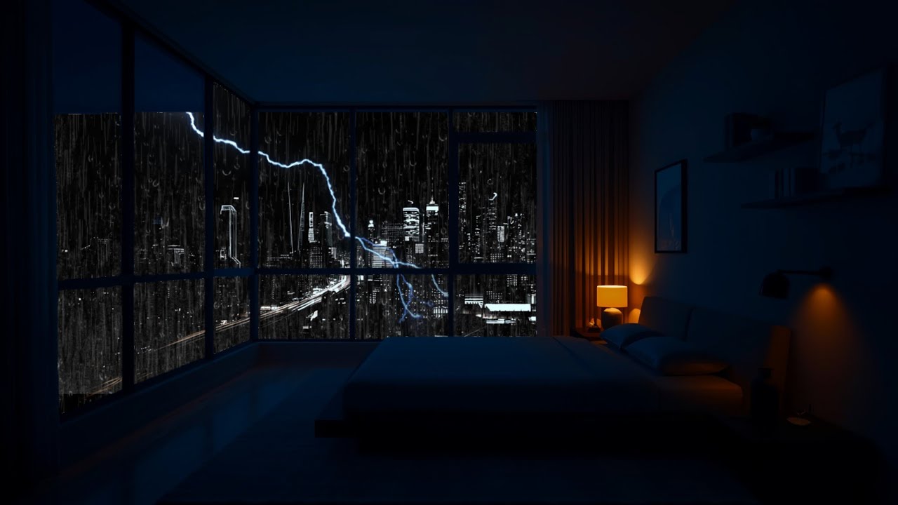 Heavy Rain & Thunder in City at Night 🌩️ Sleep Fast, Stress Relief ASMR