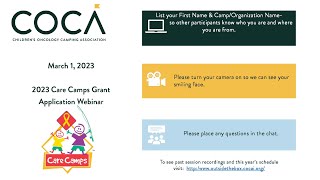 2023 Care Camps Grant Application Webinar