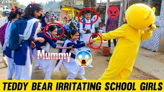 Teddy bear prank on public places 😂 funny reaction 😂 School Girls 🤣 #teddyboy #01team