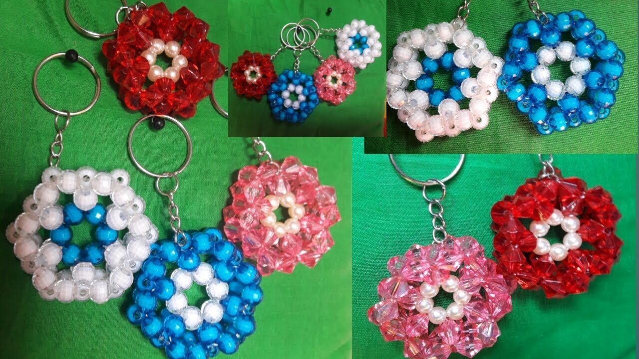 How to make beaded flower key ring।।। পুতি দিয়ে ফুল চাবির রিং তৈরি ...