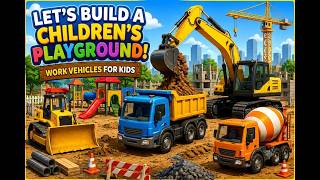 Let's Build a Playground! - Construction Trucks for Kids