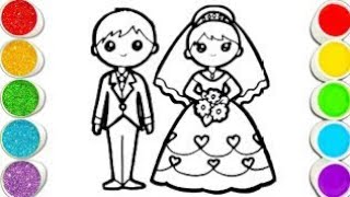 A Cute Bride and Groom Drawing Painting and Colouring For kids Tolders. How to draw a cute cup .