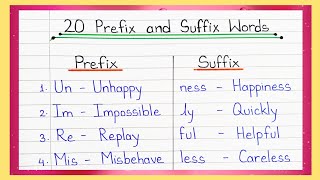 20 Prefix and Suffix In English || Suffix and prefix || Prefix Words || Suffix Words | Prefix suffix