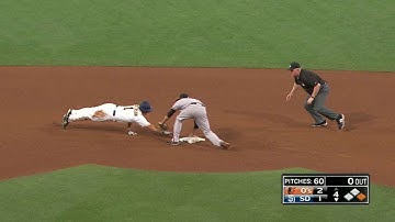 BAL@SD: Hardy tags out Dickerson at second in the 4th