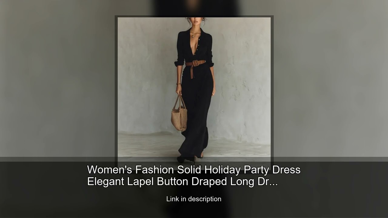 Women's Fashion Solid Holiday Party Dress Elegant Lapel Button Draped Long Dress Casual Long Sl