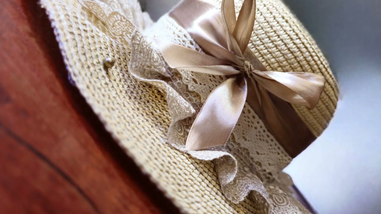 تزيين قبعة صيفية 🌅👒 #diy handmade# 🎀 Summer hat decoration
