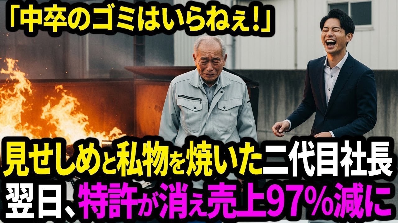 「中卒のゴミはいらね！見せしめだ」と私物を焼いた二代目社長。だが翌日、特許が97％消え売上蒸発！社長が土下座で大発狂！【面白きかな人生】