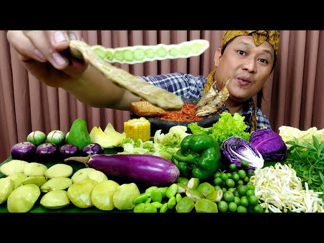 Gak bosen  MUKBANG LALAPAN MENTAH + ikan asin + SAMBAL TERASI tanpa nasi class=