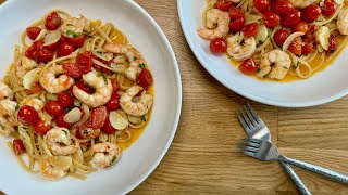 Gourmet Shrimp Pasta with Garlic and Cherry Tomatoes #garlicpaste #shrimppaste #Aglio e Olio Pasta