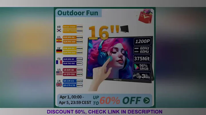 HGFRTEE 16inch Touch Portable Monitor 16:10 96%sRGB 350Cd/m² Second Screen For Laptop With Holder St