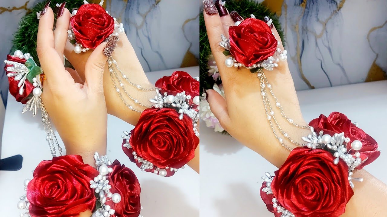 DIY Ribbon Rose Gajra With Ring | Bridal Hand Harness Gajra Tutorial | Easy Wedding Jewelry | Gajrey