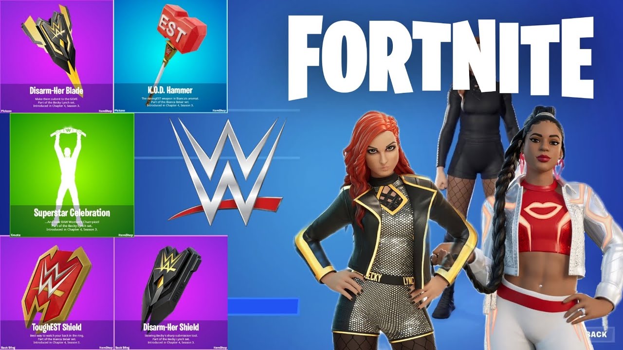 Fortnite WWE Bianca Belair and Becky Lynch Skins, Emote and All Cosmetics  showcase 