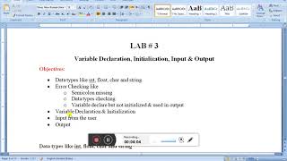 Compiler Construction: Lab#3 (Variable Declaration & Initialization, Input & Output) Part 1