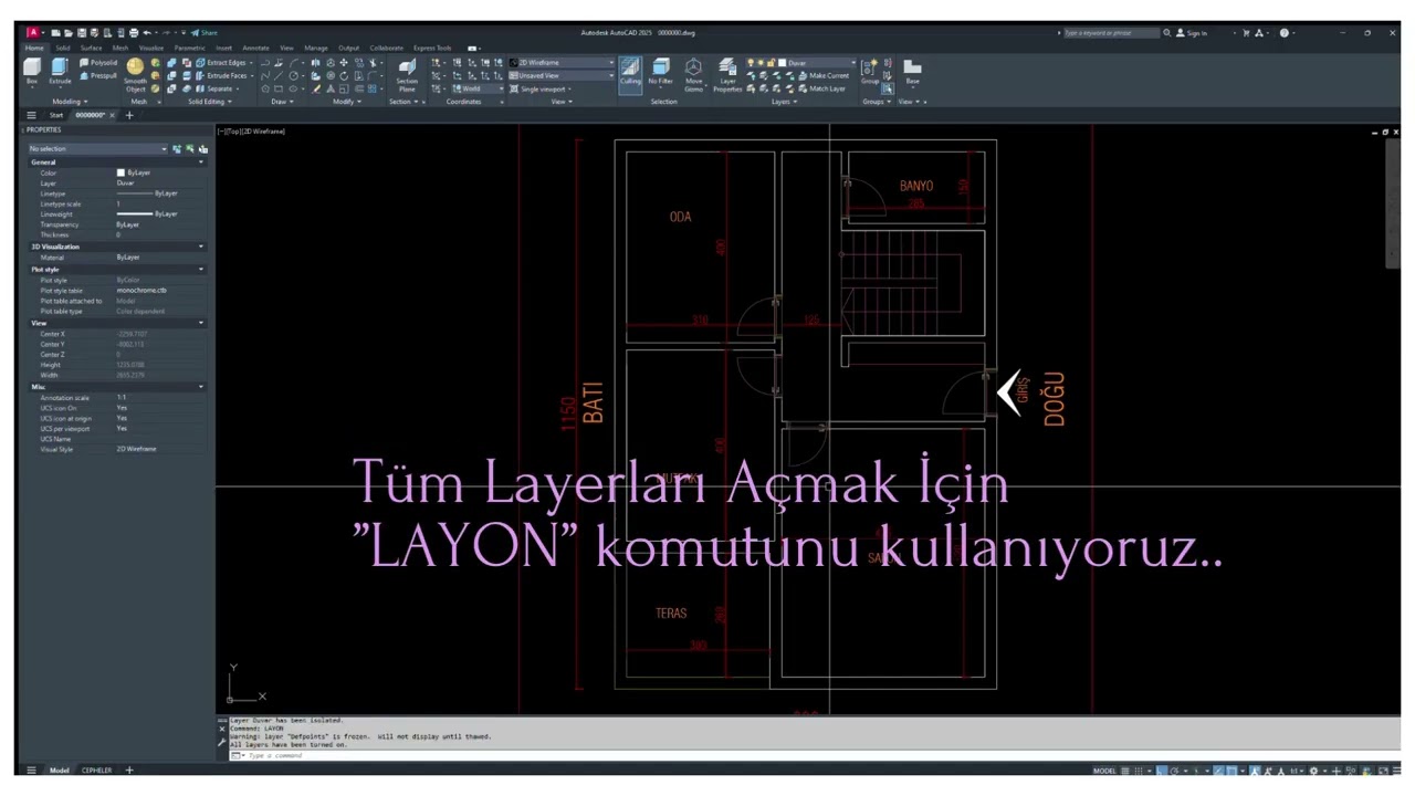 Autocad LAYISO, LAYON, LAYOFF Komutlarının İşlevi.. Autocad Layer Kapama, Açma