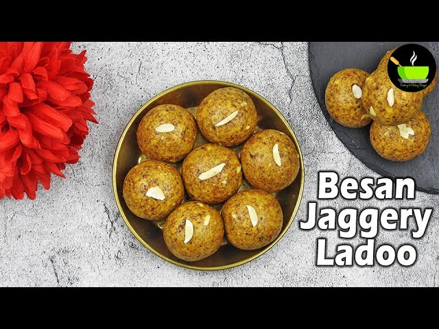 Besan Jaggery Ladoo Recipe | Besan Gud Laddu | Kadalai Maavu Ladoo | How To Make Besan Ladoo | She Cooks