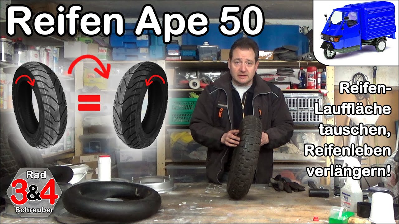 Ape 50 Reifen doppelt nutzen - Reifen Lauffläche tauschen - Reifen wechseln - Piaggio