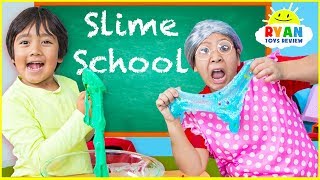 ryan pretend play making slime and learn in school