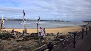 New Brighton Beach and Artist Boat in Wirral, England