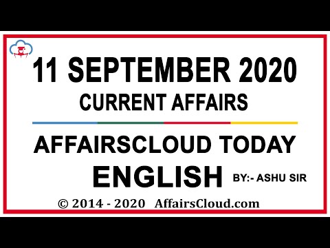 Current Affairs 11 September 2020 English | Current Affairs Today | AffairsCloud Today for All Exams