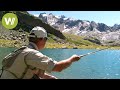 Pche en lac de montagne dans les hauts massifs des alpes