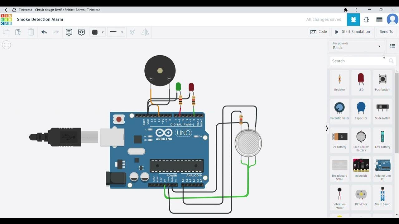 Smoke Detection Alarm01 Tinkercad Arduino Tutorial Step by Step Guide ...