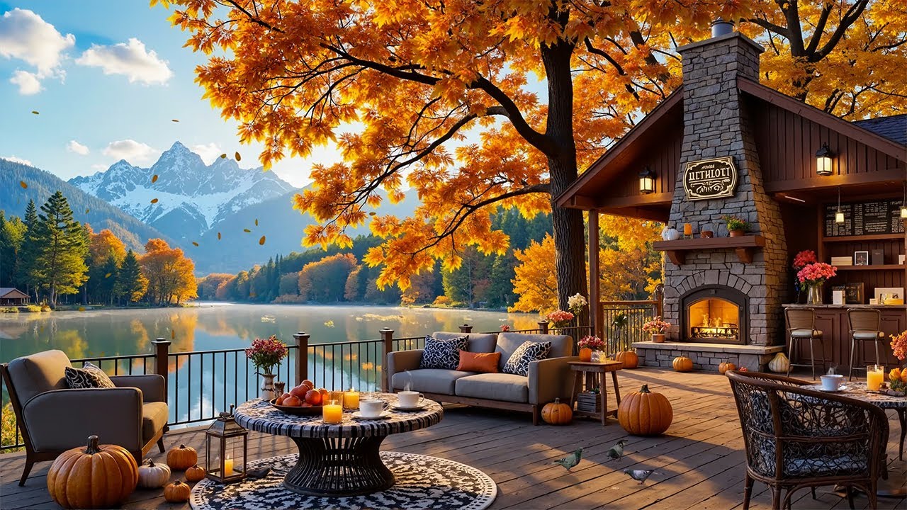 Outdoor Coffee Shop Ambience & Warm Autumn Morning Jazz - Sweet ...