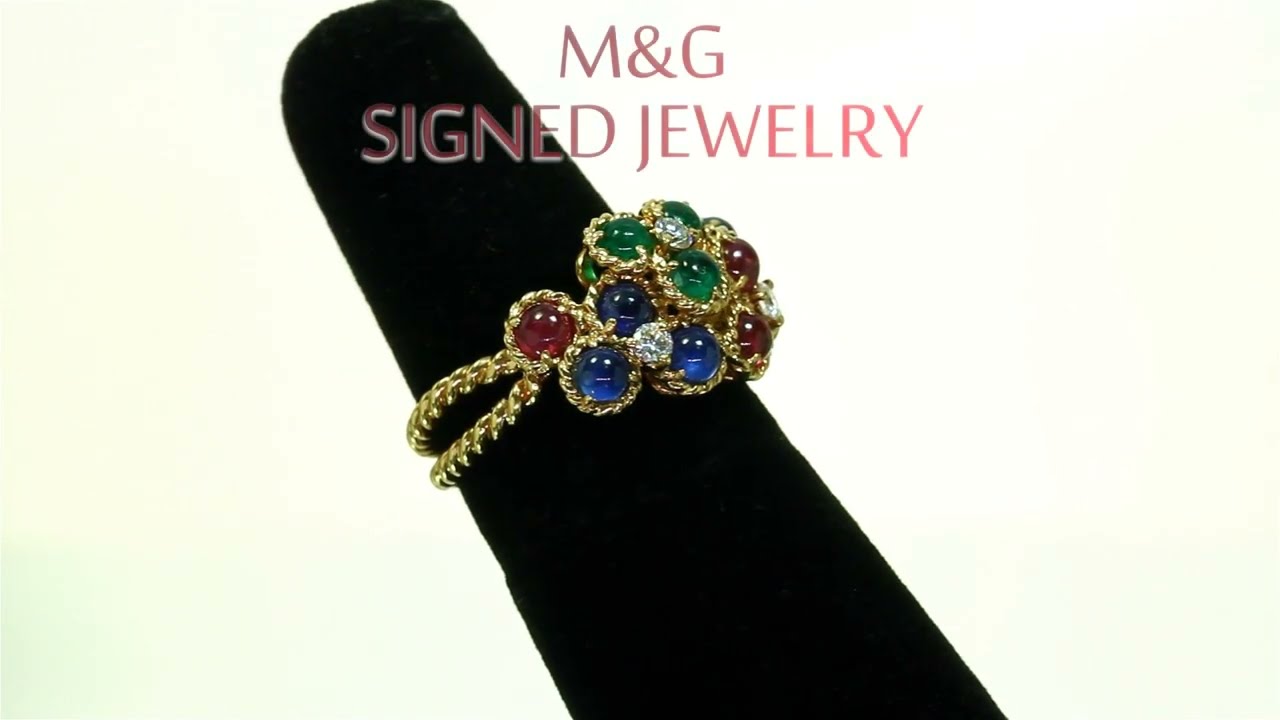 CHRISTIAN DIOR Diamond Emerald Ruby Sapphire Yellow Gold Ring