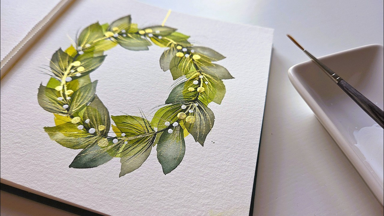 How to Paint MAGICAL Watercolor Christmas wreath with white and golden ...