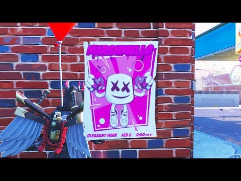 fortnite trouver un poster du concert de marshmello les emplacements des posters - fortnite dacplacement du cube