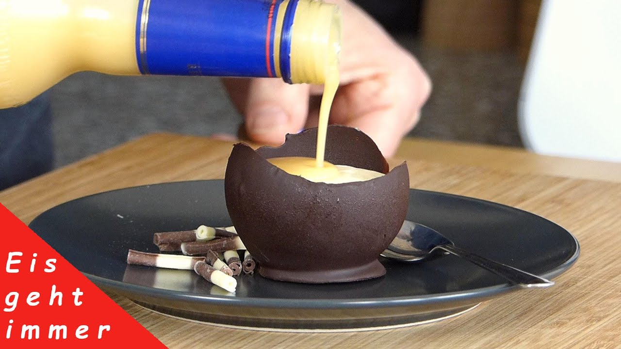 Eierlikör Eis im Schokoladenschälchen ohne Eismaschine selber machen Frohe Ostern