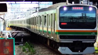 2838Y E231系1000番台横ｺﾂS-02編成+E233系3000番台横ｺﾂE-04編成  新宿入線シーン