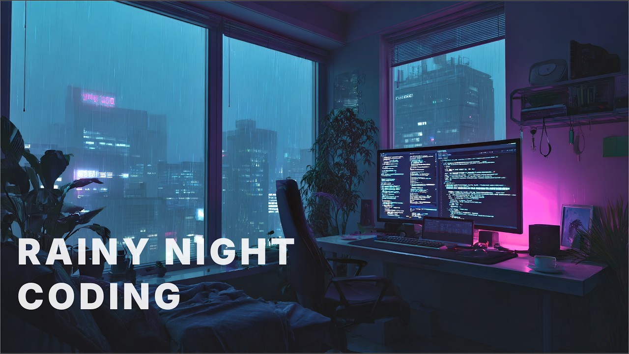 Rainy Coding Session 🌧️ Minimal Synthwave for Focus (1 Hour)