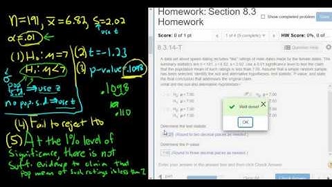 Hypothesis Test for a Population Mean with All Steps Showing Using StatCrunch and T-Stats