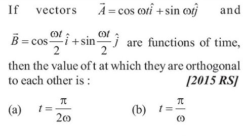 #neet2025 If vectors A = cos ωt i + sin ωt j and B = cos ωt/2 i + sin ωt/2 j are functions of time,